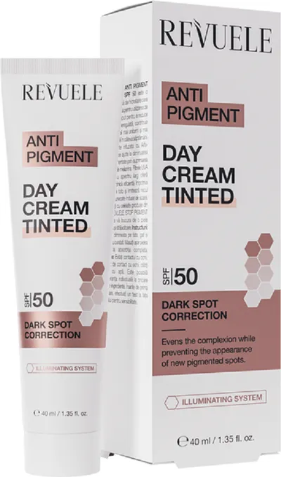Revuele Anti Pigment, Day Cream Tinted SPF 50 (Rozjaśniający koloryzujący krem do twarzy na dzień SPF 50)