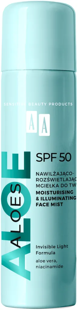 AA Aloe, Nawilżająco-rozświetlająca mgiełka do twarzy SPF50