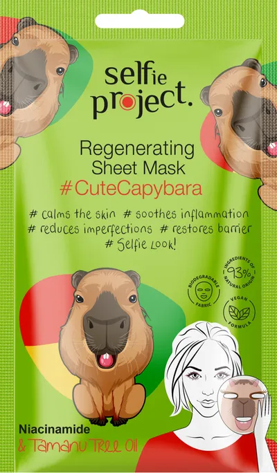 Selfie Project Cute Capybara, Regenerating Sheet Mask (Regenerująca maska w płachcie)