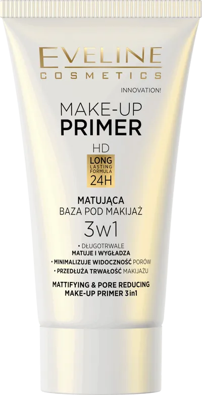 Eveline Cosmetics HD Long Lasting Formuła 24h, Make-up Primer (Matująca baza pod makijaż 3 w 1)