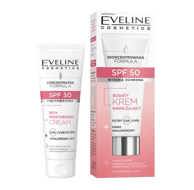 Eveline Cosmetics Skoncentrowana Formuła, Bogaty krem nawilżający SPF 50