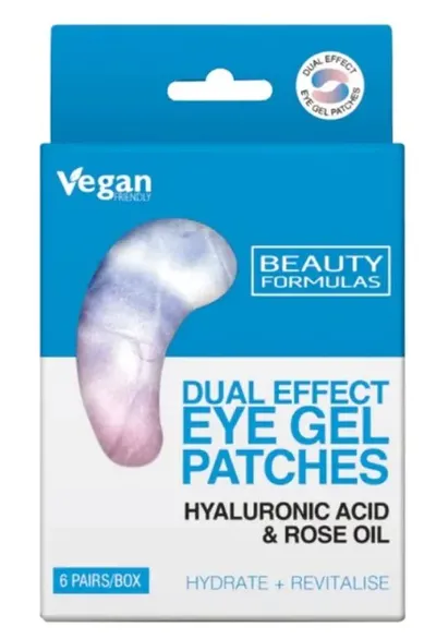 Beauty Formulas Hyaluronic Acid & Rose Oil, Dual Effect Eye Gel Patches (Kwas hialuronowy i Olej różany, Żelowe płatki pod oczy)
