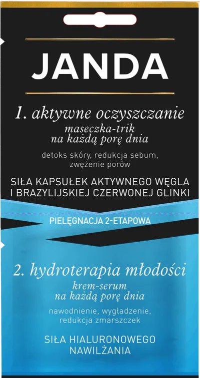 Janda Siła kapsułek aktywnego węgla i brazylijskiej czerwonej glinki, Maseczka do twarzy 2-etapowa pielęgnacja