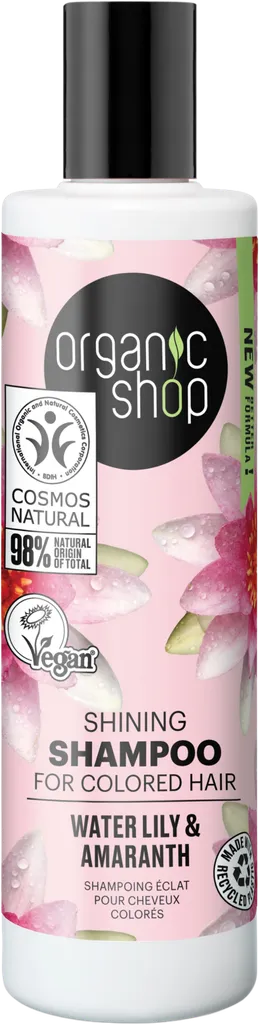 Organic Shop Shining  Water Lily & Amaranth Shampoo for Colored Hair (Wegański certyfikowany nabłyszczający szampon do włosów farbowanych  `Lilia wodna & amarant`)