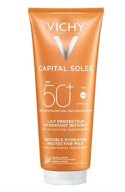 Vichy Capital Soleil, Invisible Hydrating Protective Milk  SPF50+ (Wodoodporne mleczko ochronne do twarzy i ciała SPF50+)