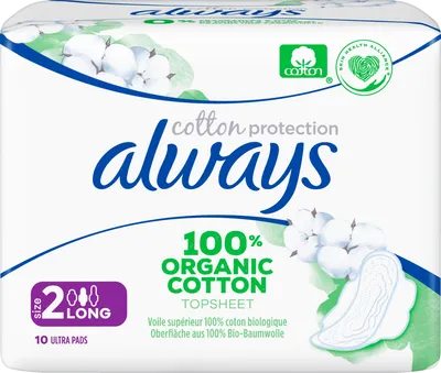 Always Ultra Cotton Protection Long, Podpaski ze skrzydełkami ze 100% organicznej bawełny długie rozmiar 2