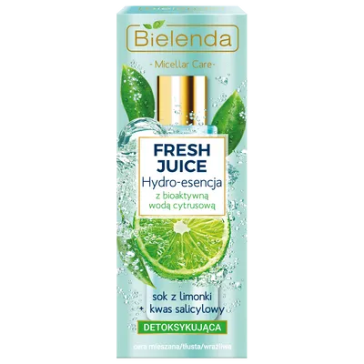 Bielenda Fresh Juice, Detoksykująca hydro-esencja  z bioaktywną wodą cytrusową `Sok z limonki + kwas salicylowy`