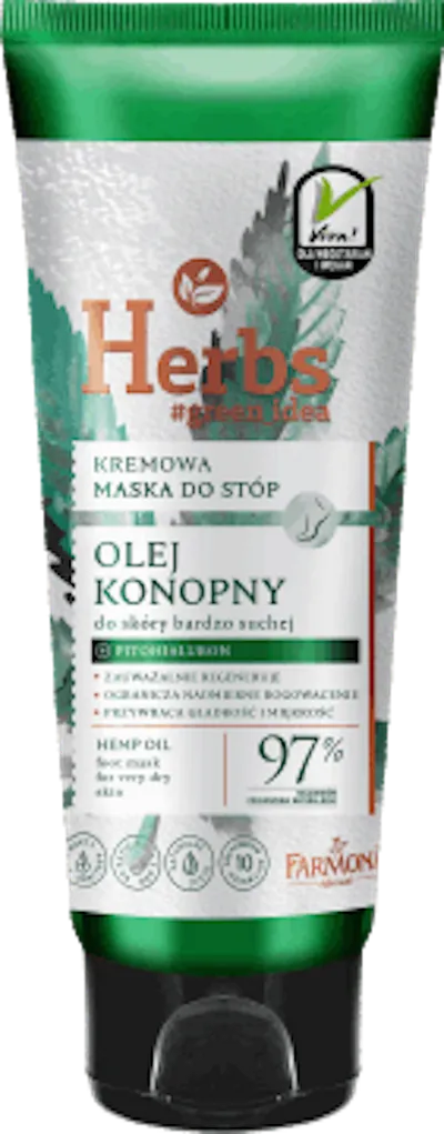 Herbs Green Idea, Kremowa maska do stóp dla skóry bardzo suchej `Olej konopny`