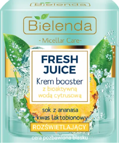 Bielenda Fresh Juice, Rozświetlający krem booster z bioaktywną wodą cytrusową `Sok z ananasa + kwas laktobionowy`