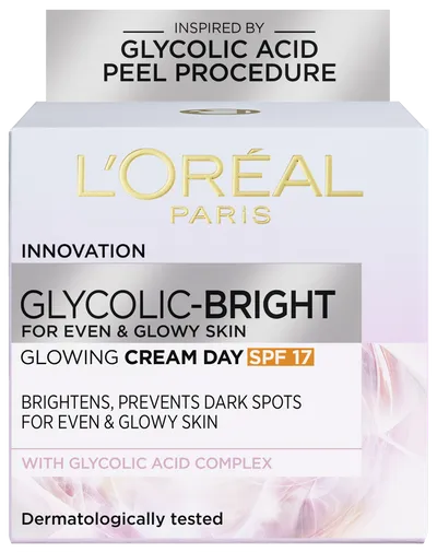 L'Oreal Paris Glycolic Bright, Glowing Cream Day SPF 17 (Rozjaśniający krem na dzień)
