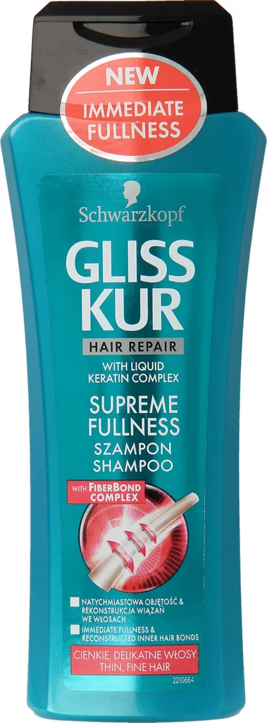 Schwarzkopf Gliss Kur Supreme Fullness, Shampoo (Szampon do włosów cienkich i delikatnych 'Natychmiastowa objętość, zagęszczenie i wzmocnienie struktury włosów')
