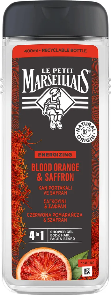 Le Petit Marseillais Energizing Blood Orange & Saffron 4in1 Shower Gel (Żel pod prysznic dla mężczyzn 4w1 `Czerwona pomarańcza i szafran`)