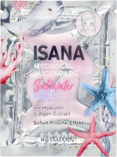 Isana Saltwater Vibes, Hydrogel Augenpads mit Hyaluron & Algen-Extrakt (Hydrożelowe płatki pod oczy z kwasem hialuronowym i ekstraktem z alg)