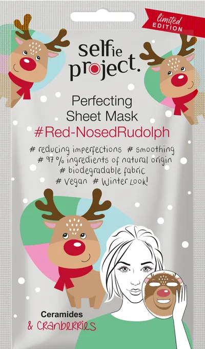 Selfie Project Red-Nosed Rudolph, Perfecting Sheet Mask (Upiększająca maska na tkaninie)