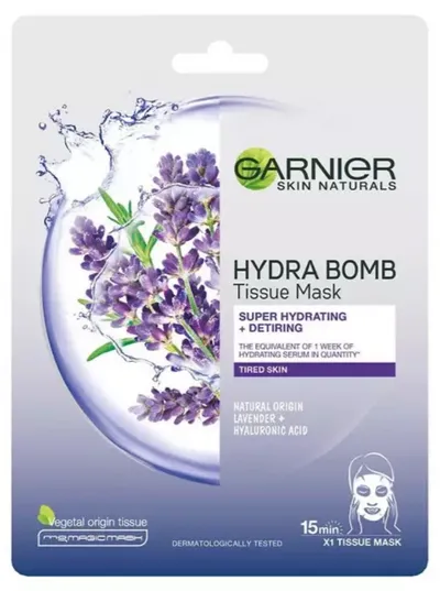 Garnier Moisture Bomb, Lavender Sheet Mask [Moisture + Relaxing, Super Hydrating Detiring Mask] (Nawilżająca maska na tkaninie lawendowa)