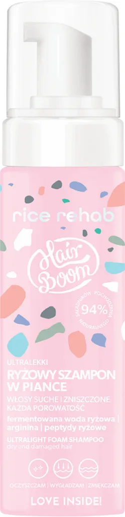 HairBoom Rice Rehab, Ultralekki ryżowy szampon w piance `Wrażliwy wielbiciel`