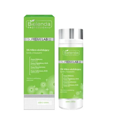 Bielenda Professional SUPREMELAB Sebio Derm,  5% Mikro-eksfoliujący tonik z kwasami