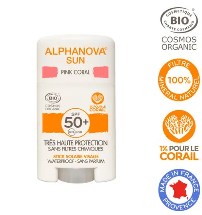 Alphanova Sante Pink Coral Stick Solaire Visage SPF 50+ (Krem z filtrem w sztyfcie)