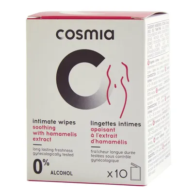 Cosmia Soothing Intimate Wipes with Hamamelis Extract (Łagodzące chusteczki do higieny intymnej z ekstraktem z oczaru wirginijskiego)