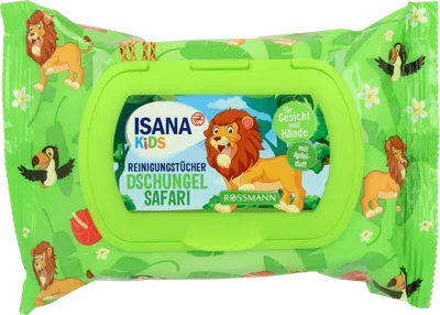 Isana Kids, Dschungel Safari Reinigungstucher (Chusteczki nawilżane o zapachu jabłka)