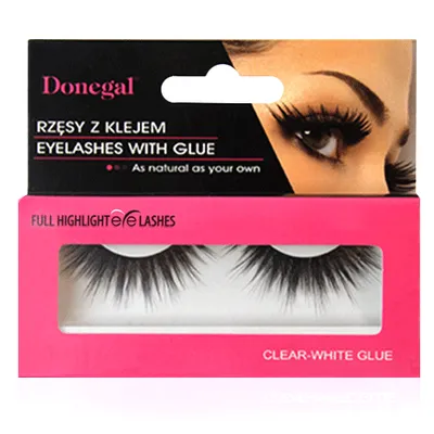 Donegal Glam Effect Black Eyelashes with Glue (Sztuczne rzęsy na pasku z klejem)