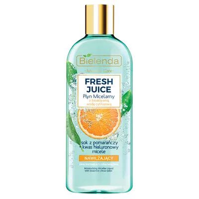 Bielenda Fresh Juice, Nawilżający płyn micelarny z bioaktywną woda cytrusową `Sok z pomarańczy + kwas hialuronowy i micele`