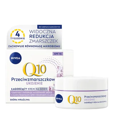 Nivea Q10, Przeciwzmarszczkowy łagodzący krem na dzień SPF 15 `Ukojenie`