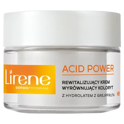 Lirene Dermoprogram Acid Power, Wyrównujący koloryt krem rewitalizujący z hydrolatem z grejpfruta