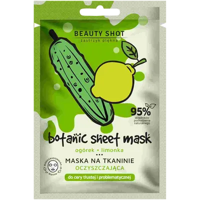 Beauty Shot Botanic Sheet Mask, Maska oczyszczająca `Ogórek, limonka`