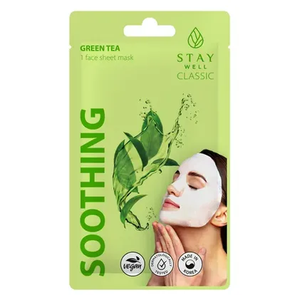 Stay Well Soothing, Green Tea, Classic Sheet Mask (Łagodząca maska do twarzy w płachcie)
