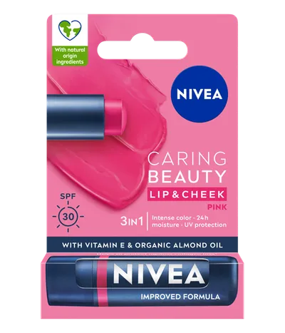 Nivea Caring Beauty, 3in1 Lip & Cheek SPF 30 (Pielęgnująca pomadka 3w1 do ust i policzków SPF 30)
