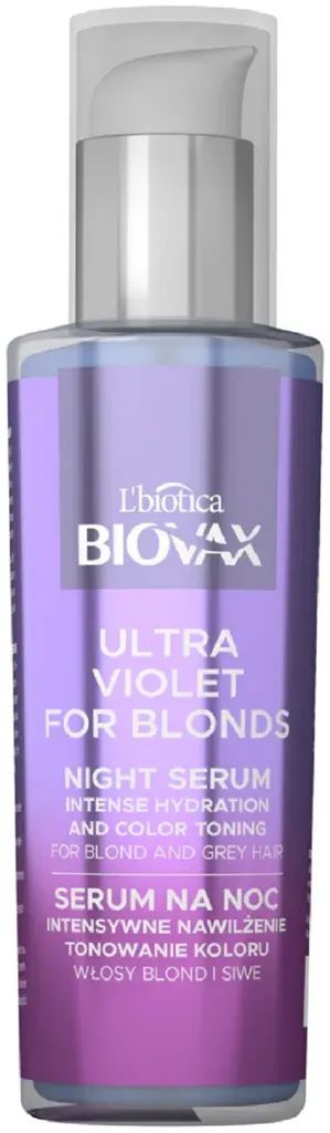 L'biotica Biovax Ultra Violet for Blonds, Intensywne nawilżenie, tonowanie koloru, Serum na noc do włosów blond i siwych