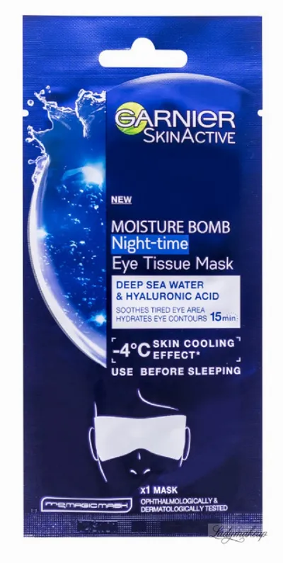Garnier SkinActive, Moisture Bomb, Night-time Eye Tissue Mask (Intensywnie nawilżająca maska na tkaninie na oczy)