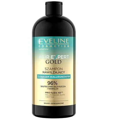 Eveline Cosmetics Hair Expert Gold, Szampon nawilżający z kwasem hialuronowym