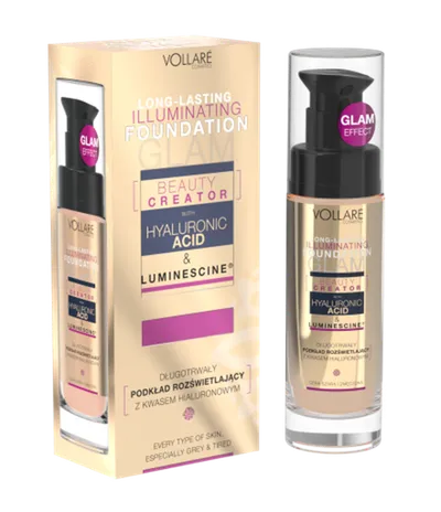 Vollare Cosmetics Beauty Glam Creator, Long-lasting Illuminating Foundation (Długotrwały podkład rozświetlający z kwasem hialuronowym)
