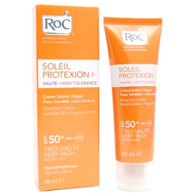 RoC Soleil Protexion+ Haute High Tolerance Creme Solaire Visage SPF 50+ (Krem ochronny do skóry wrażliwej)