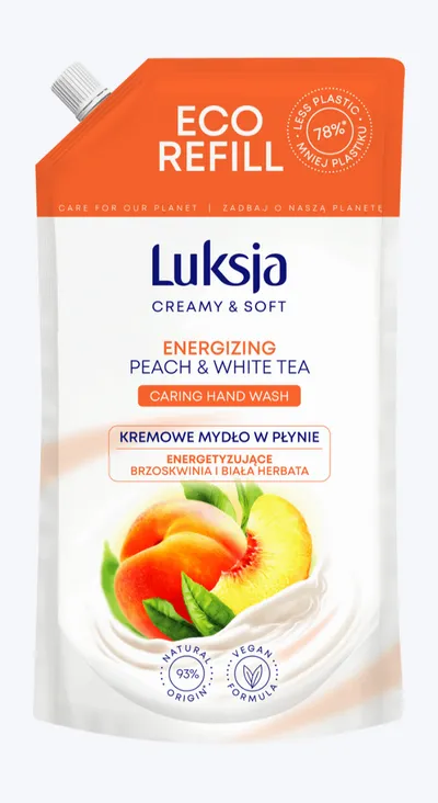 Luksja Creamy Soft, Energizing Peach & White Tea Caring Hand Wash (Kremowe mydło w płynie energetyzujące `Brzoskwinia i biała herbata`)