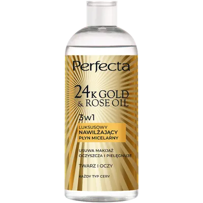 Perfecta 24K Gold & Rose Oil, Luksusowy nawilżający płyn micelarny 3w1