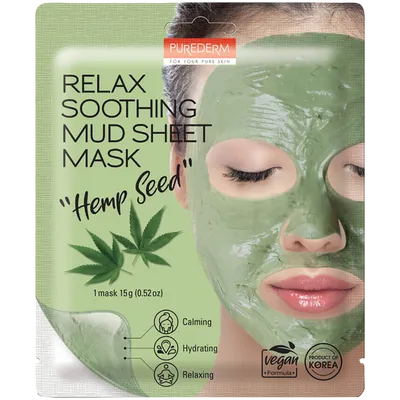 Purederm Relaxing Soothing Mud Sheet Mask Hemp Seed (Kojąca maska błotna do twarzy)