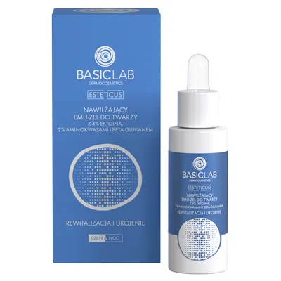 BasicLab Dermocosmetics Nawilżający emu-żel do twarzy z 4% ektoiną, aminokwasami i beta-glukanem `Rewitalizacja i ukojenie`