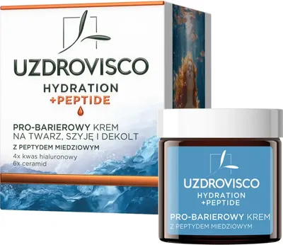 Uzdrovisco Hydration + Peptide, Pro-barierowy krem na twarz, szyję i dekolt z peptydem miedziowym