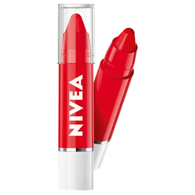 Nivea Poppy Red, Longlasting Melt-in Moisture & Intensive Colour Crayon Lipstick Color Lip Balm (Koloryzujący balsam do ust w kredce)