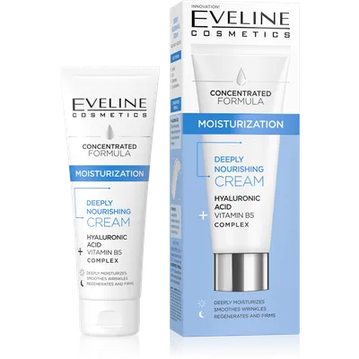 Eveline Cosmetics Skoncentrowana formuła, Kwas Hialuronowy + Witamina B5 kompleks, Nawilżenie, Głęboko odżywczy krem