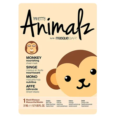 Masque Bar Pretty Animalz, Monkey Nourishing Sheet Mask (Odżywcza maska w płachcie `Małpa`)