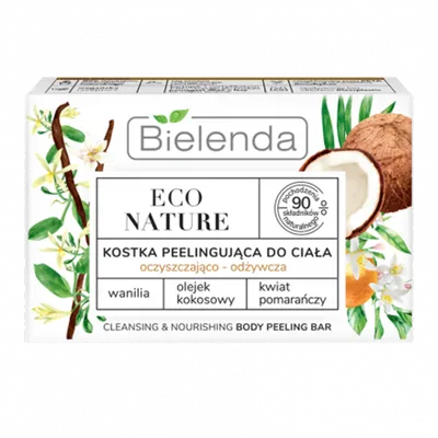 Bielenda Eco Nature, Oczyszczająco - odżywcza kostka peelingująca do ciała `Wanilia + olejek kokosowy + kwiat pomarańczy`