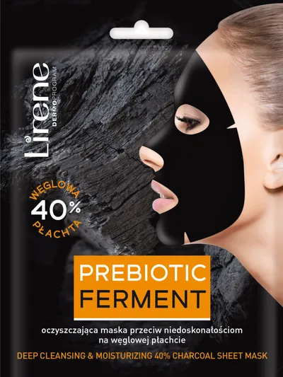 Lirene Dermoprogram Prebiotic Ferment, Oczyszczająca maska przeciw niedoskonałościom na węglowej płachcie