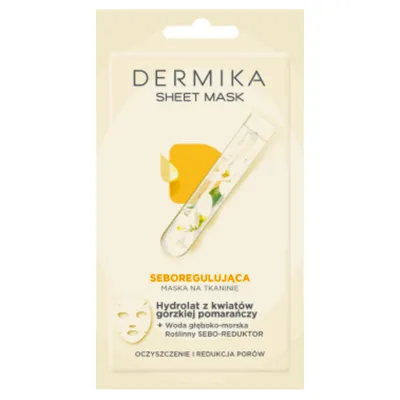 Dermika Sheet Mask, Seboregulująca maska na tkaninie `Hydrolat z kwiatów gorzkiej pomarańczy`