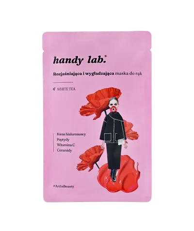 Handy Lab White Tea, Rozświetlająco-wygładzająca maska do rąk w rękawicach