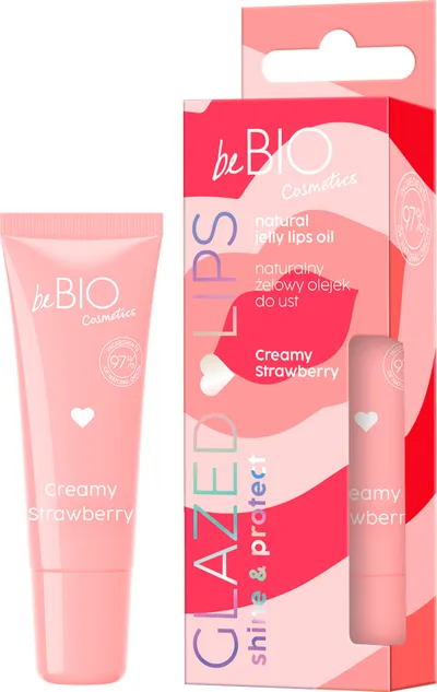 beBIO Glazed Lips, Creamy Strawberry, Natural Gelly Lips Oil (Naturalny żelowy olejek do ust)