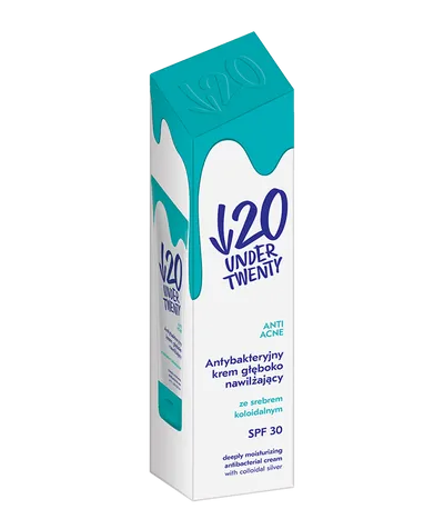 Under Twenty Anti Acne, Antybakteryjny krem głęboko nawilżający ze srebren koloidalnym SPF 30